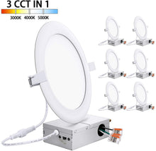 Load image into Gallery viewer, 6" Inch Ultra-Thin Led Recessed Ceiling Light with Junction Box, 5000K 4000K 3000K Color Temperature Selectable, 18W=150W, 2000 Lm 6" Inch Canless Led Recessed Light, Dimmable Downlight, - Rayz lighting INC 00
